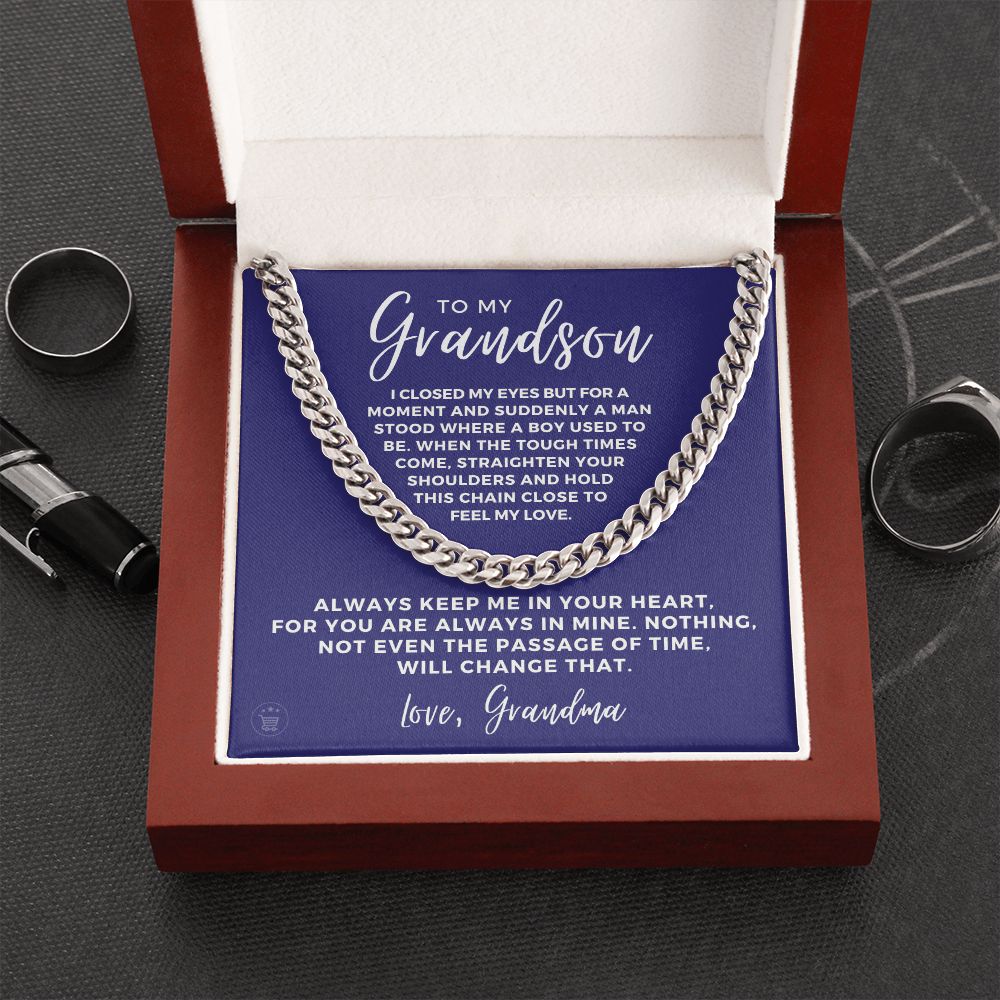 Grandson Gift from Grandma | In Your Heart Cuban Link Chain 0612T6