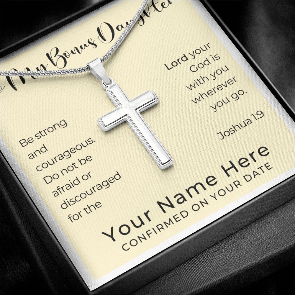 Personalized Confirmation Gift for Girl - Bonus Daughter | Cross Stainless Steel Necklace 0823T2SSCN