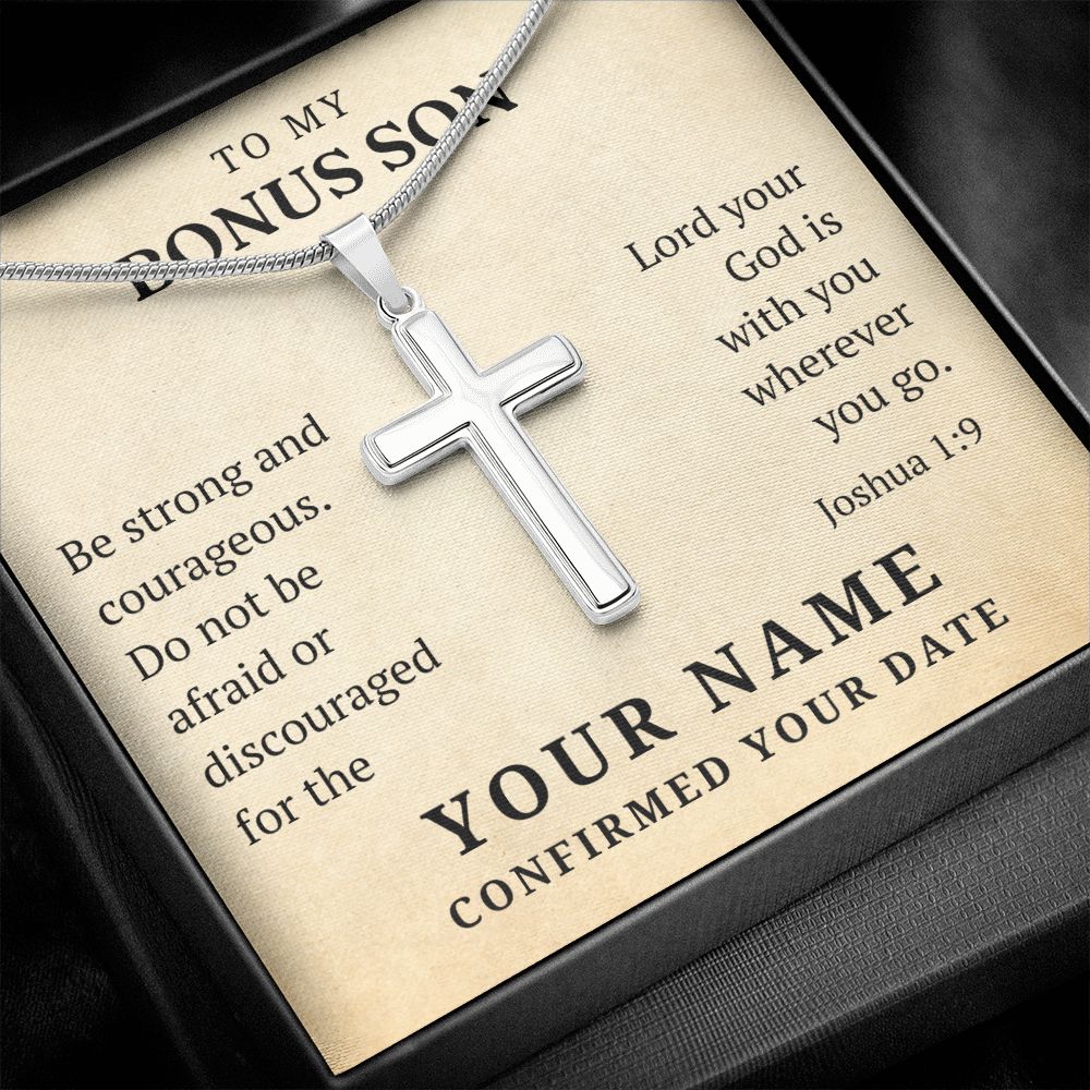 Personalized Confirmation Gift For Boy - Bonus Son | Be Strong Cross Necklace 0803T2SSCN