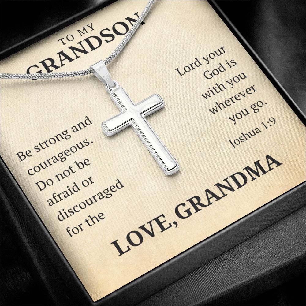 Christian Gift For Him - Grandson | Be Strong Cross Necklace 0805T3SSCN
