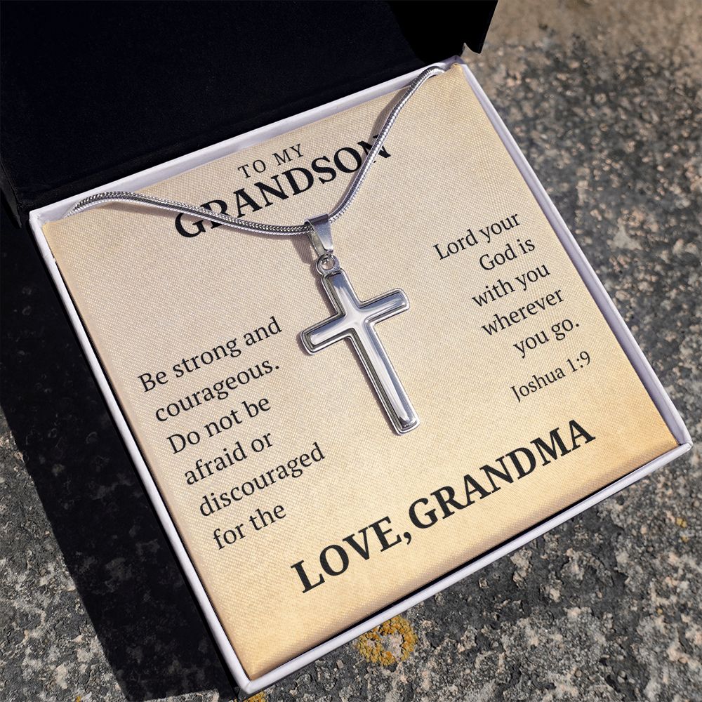 Christian Gift For Him - Grandson | Be Strong Cross Necklace 0805T3SSCN