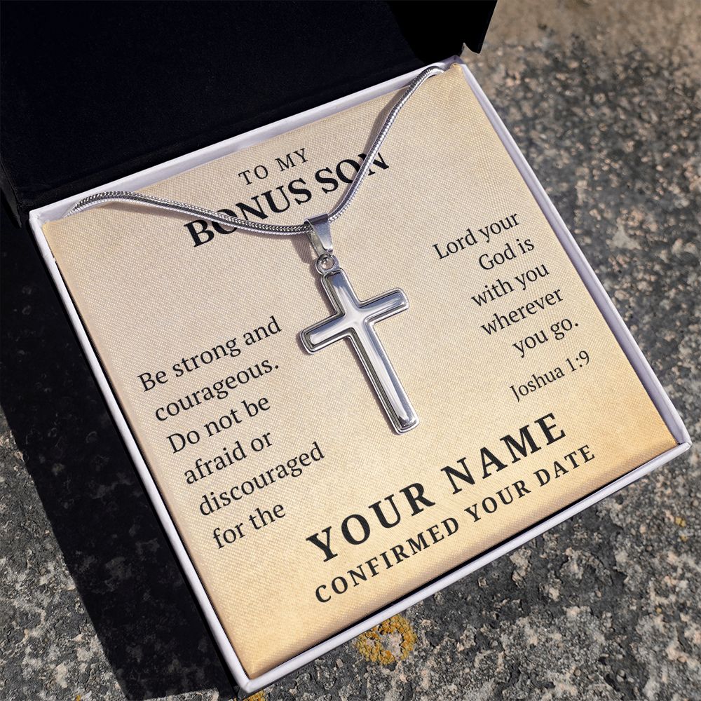 Personalized Confirmation Gift For Boy - Bonus Son | Be Strong Cross Necklace 0803T2SSCN