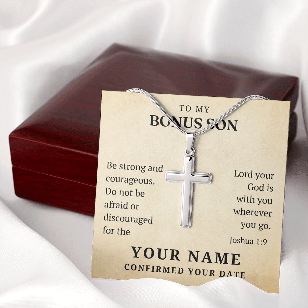 Personalized Confirmation Gift For Boy - Bonus Son | Be Strong Cross Necklace 0803T2SSCN