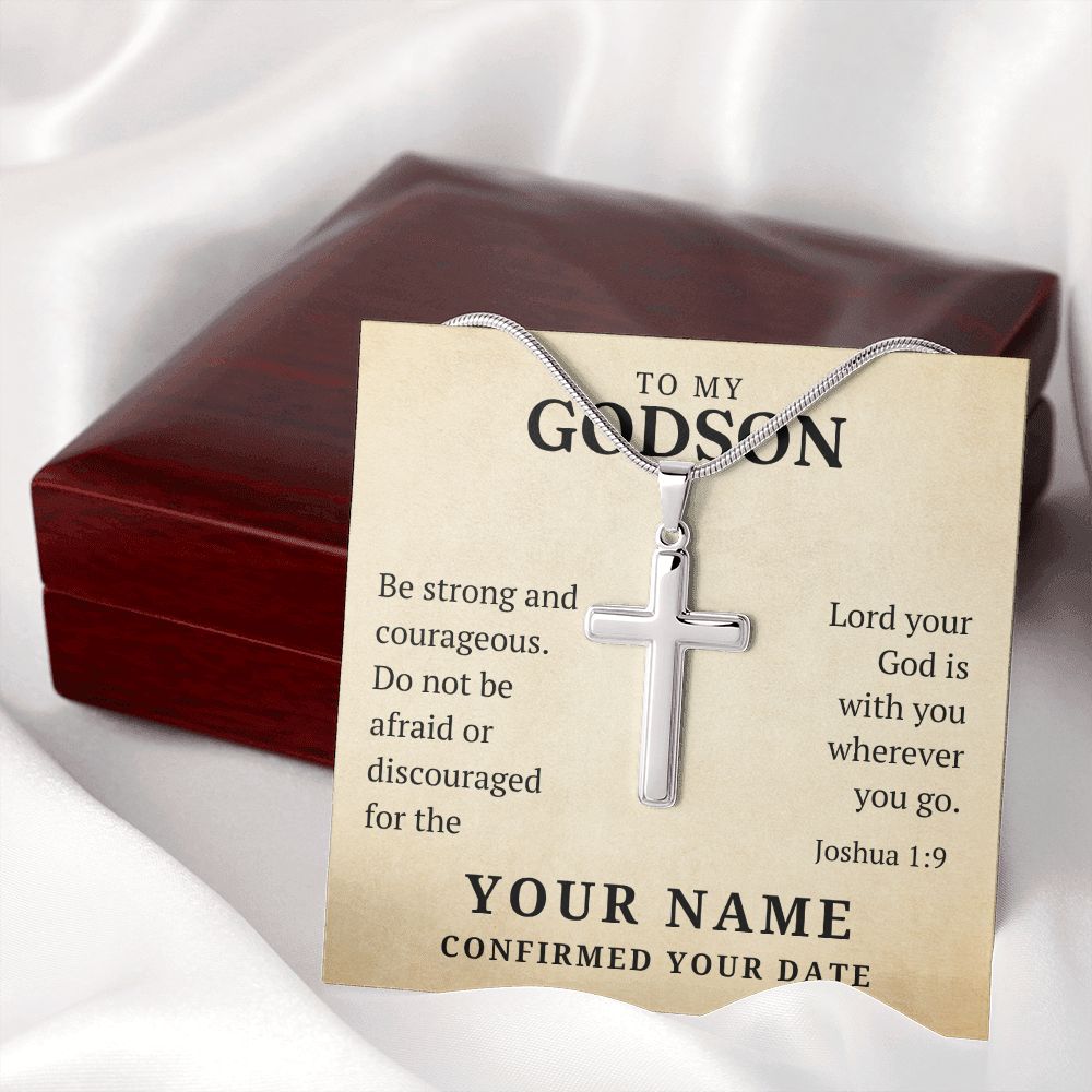 Personalized Confirmation Gift For Boy - Godson | Be Strong Cross Necklace 0826T2SSCN