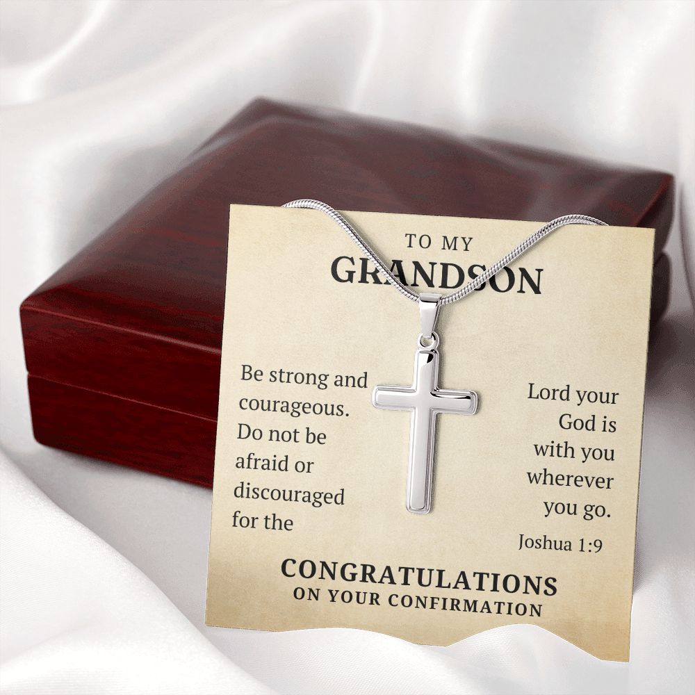 Confirmation Gift For Boy - Grandson | Be Strong Cross Necklace 0805T1SSCN