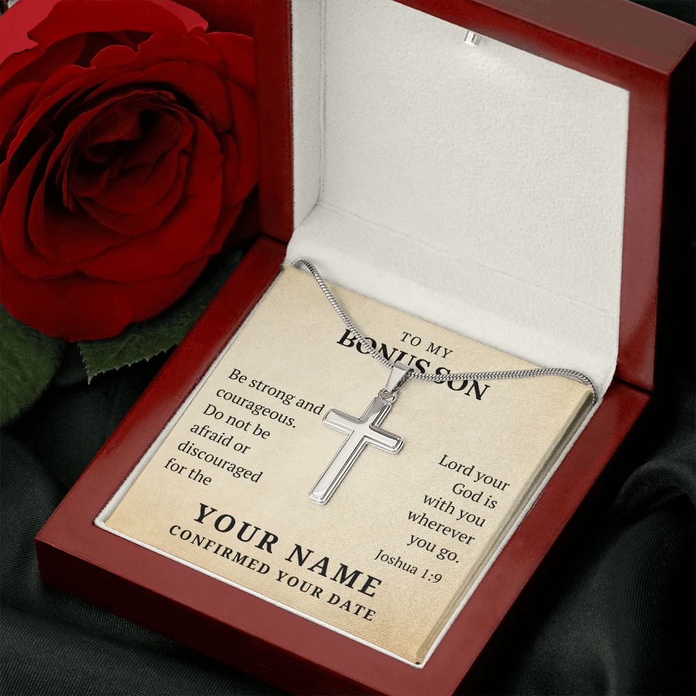 Personalized Confirmation Gift For Boy - Bonus Son | Be Strong Cross Necklace 0803T2SSCN
