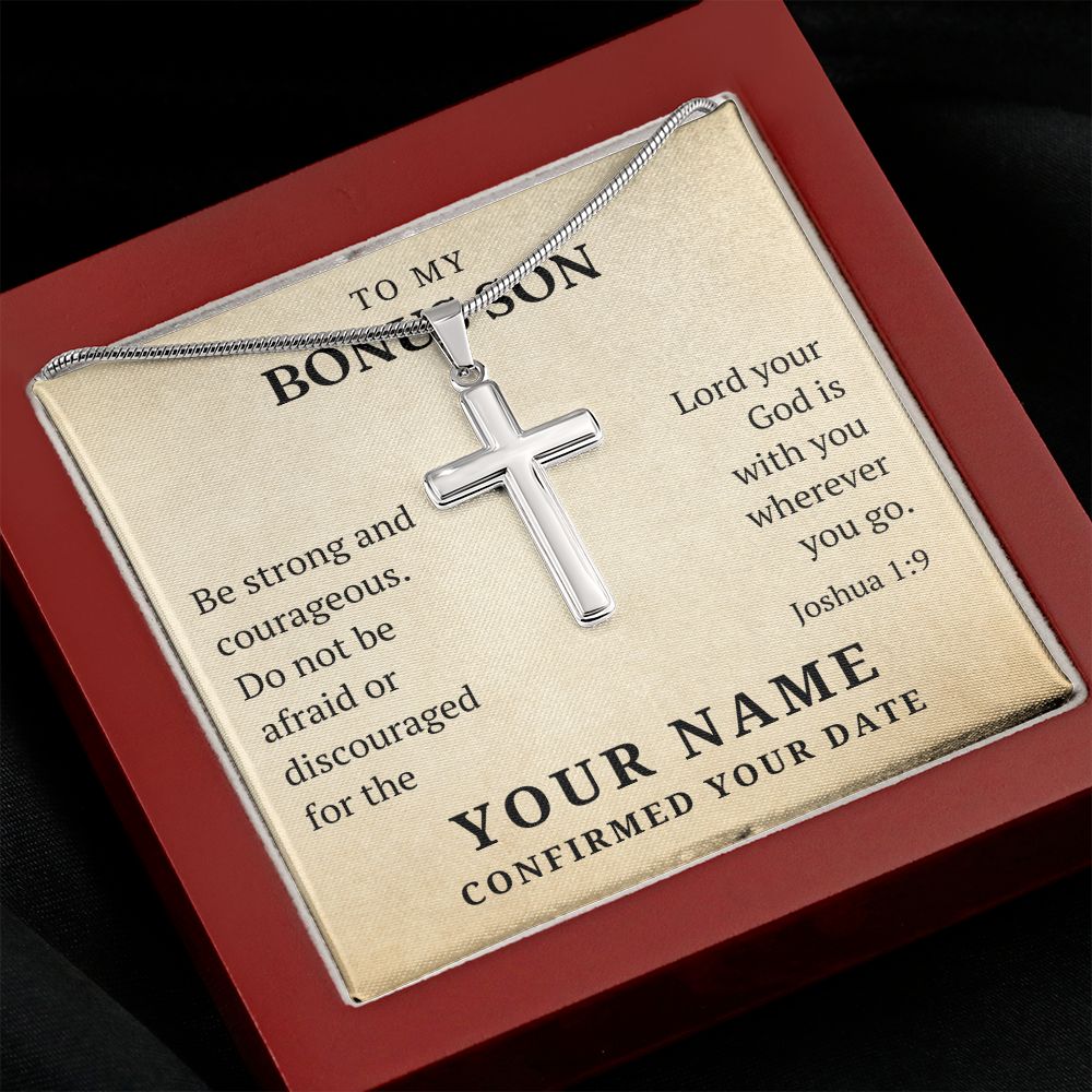 Personalized Confirmation Gift For Boy - Bonus Son | Be Strong Cross Necklace 0803T2SSCN