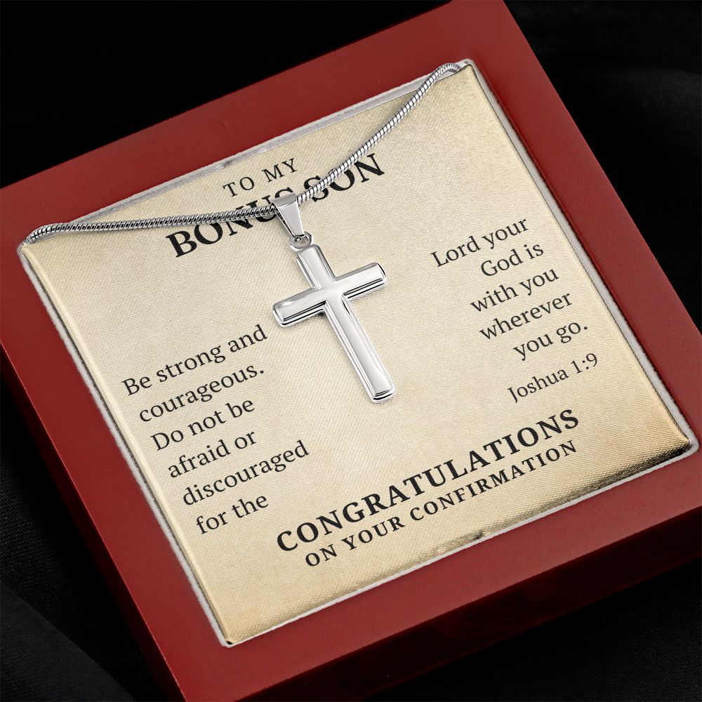 Confirmation Gift For Boy - Bonus Son | Be Strong Cross Necklace 0803T1SSCN