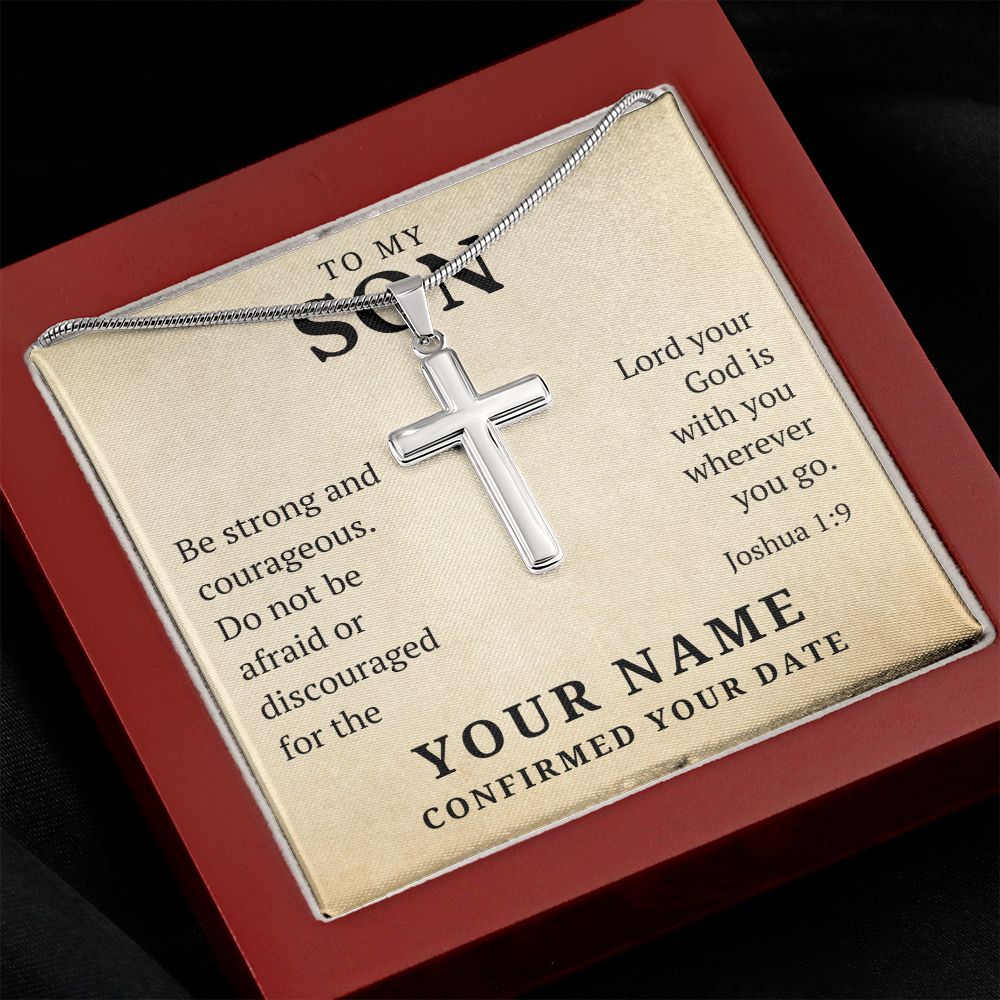 Personalized Confirmation Gift For Boy - Son | Be Strong Cross Necklace 0804T2SSCN