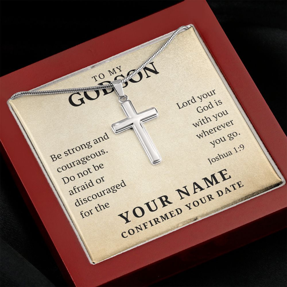 Personalized Confirmation Gift For Boy - Godson | Be Strong Cross Necklace 0826T2SSCN